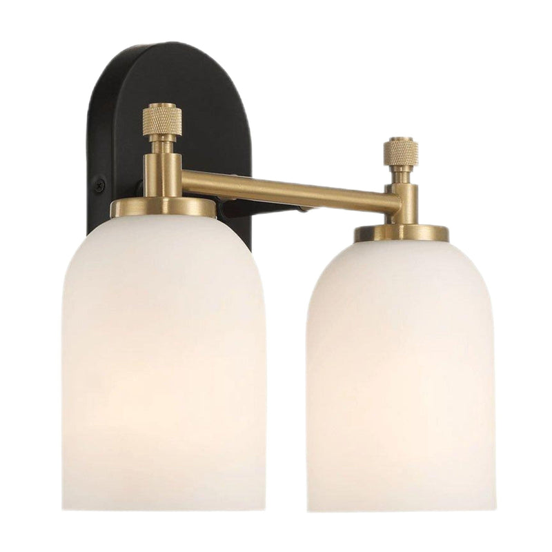 2-Light Vanity Wall Sconce with Frosted Glass Shade - Black/Gold/White, photo 3 of 9