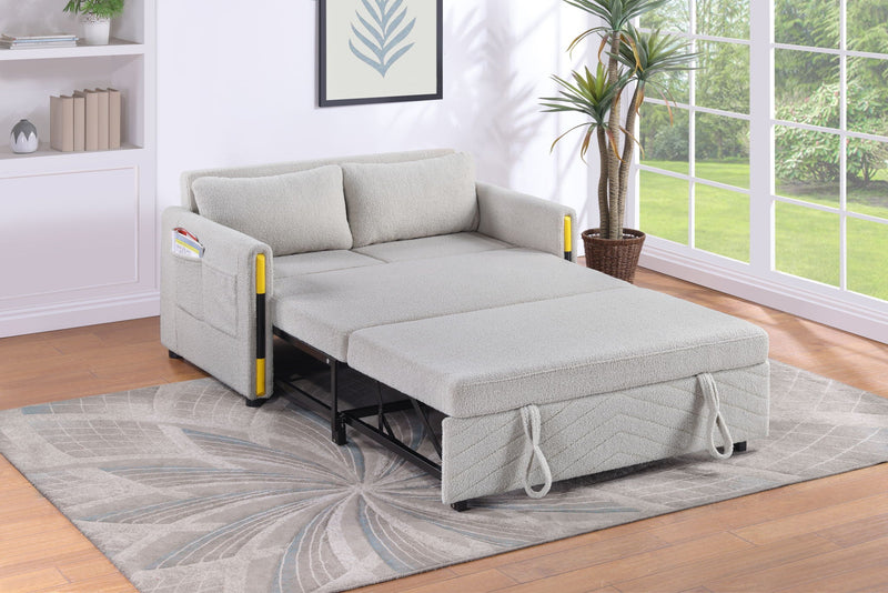 Beige Teddy Sleeper Loveseat with Dual-Pull Sleeper Design