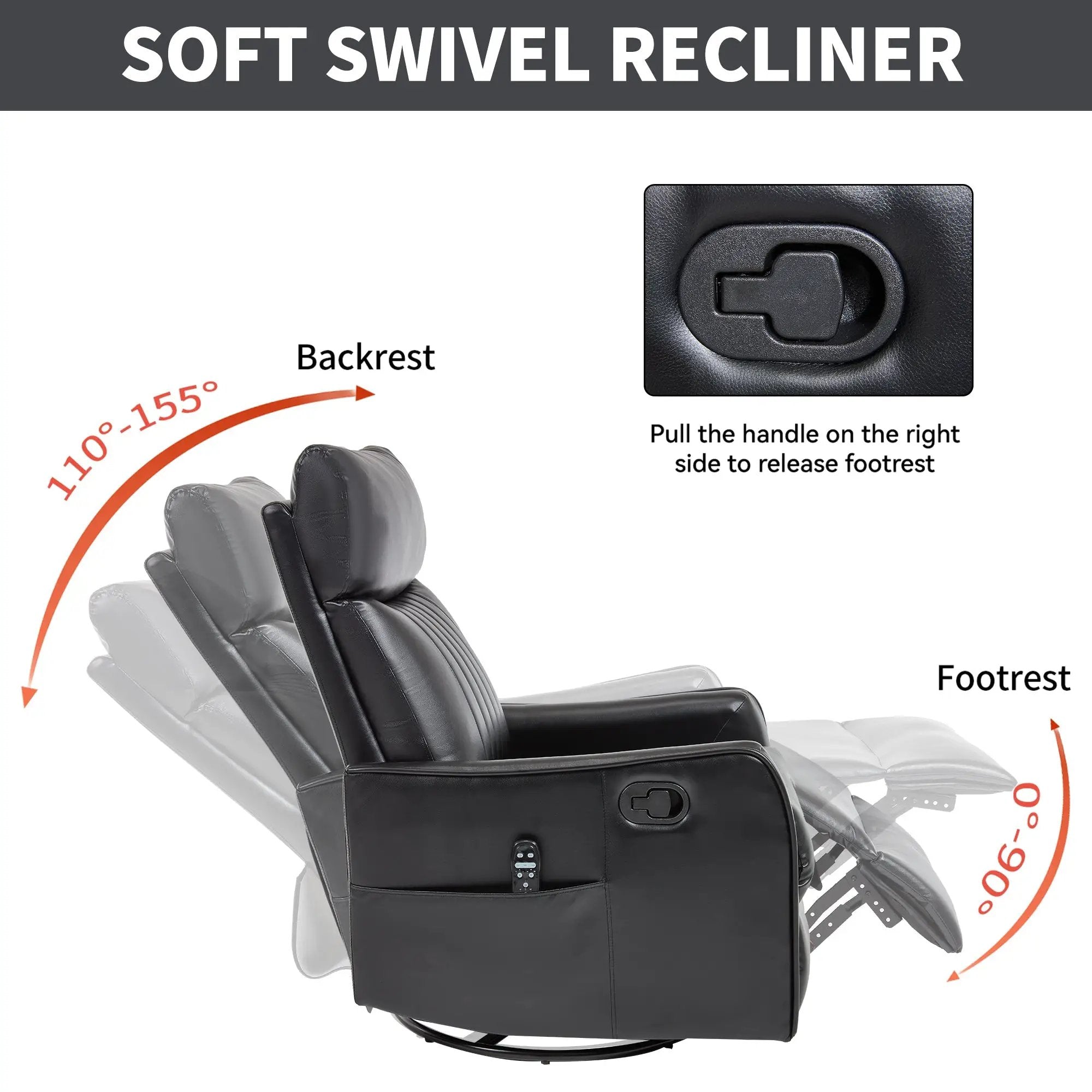 Black Faux Leather Heat Massage Manual Recliner Chair by HouseOfZazla