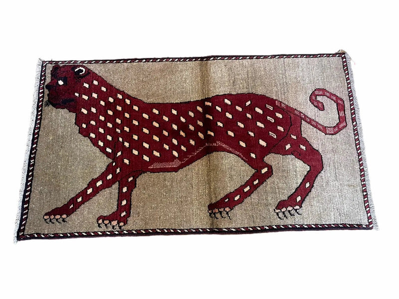 3 X 5 Handmade Hand-Knotteed New Vintage Rug Quality Wool Leopard Burgundy Beige by Jewel Rugs