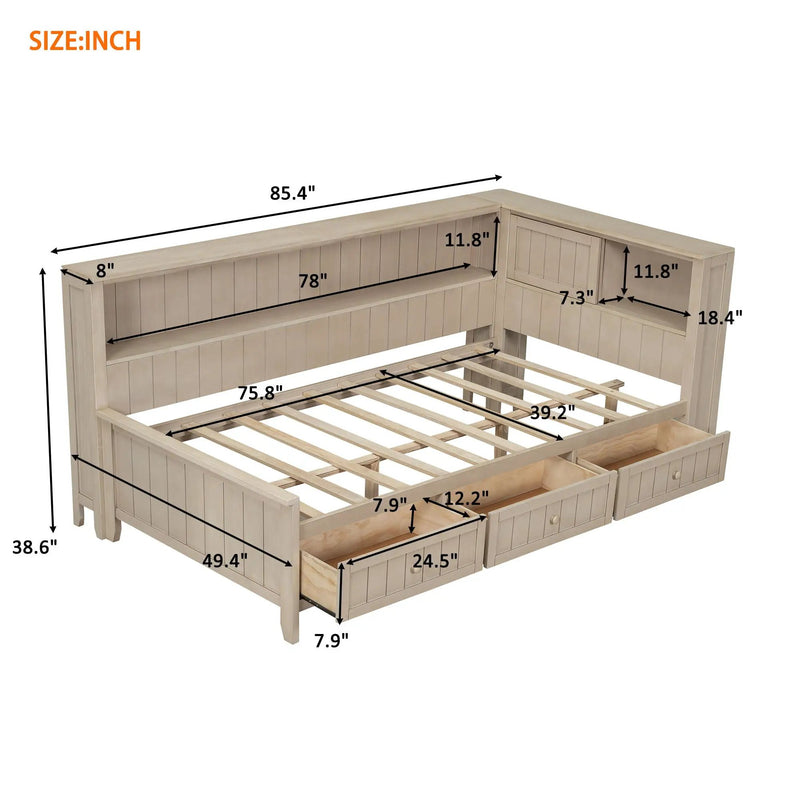 Daybed With Storage Shelves And 3 Drawers by Unique Piece Furniture