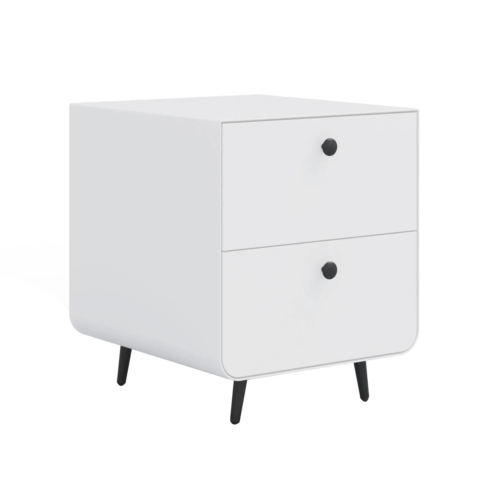 Modern Night Stand Storage Cabinet For Living Room Bedroom, Steel Cabinet With 2 Drawers, Bedside Furniture, Circular Handle - White by HouseOfZazla