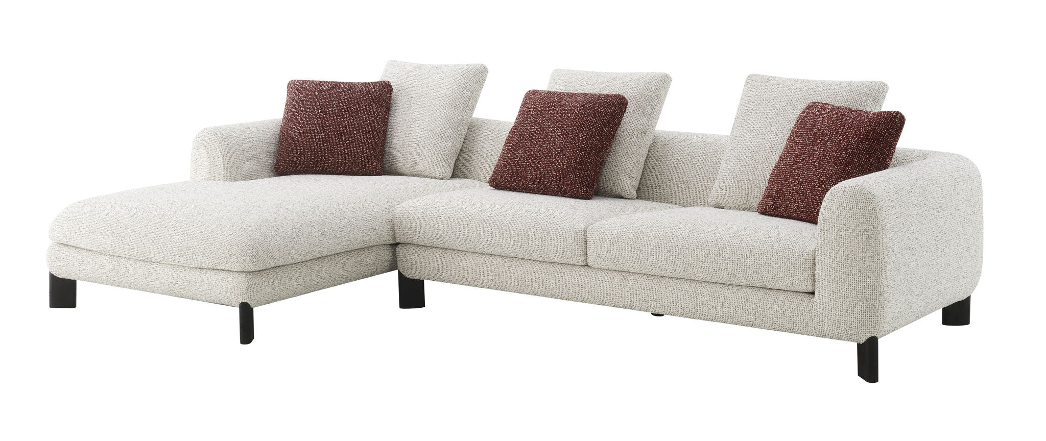 Mardi Tweed Sectional Sofa With 3 Pillows - Maroon / Beige by HouseOfZazla