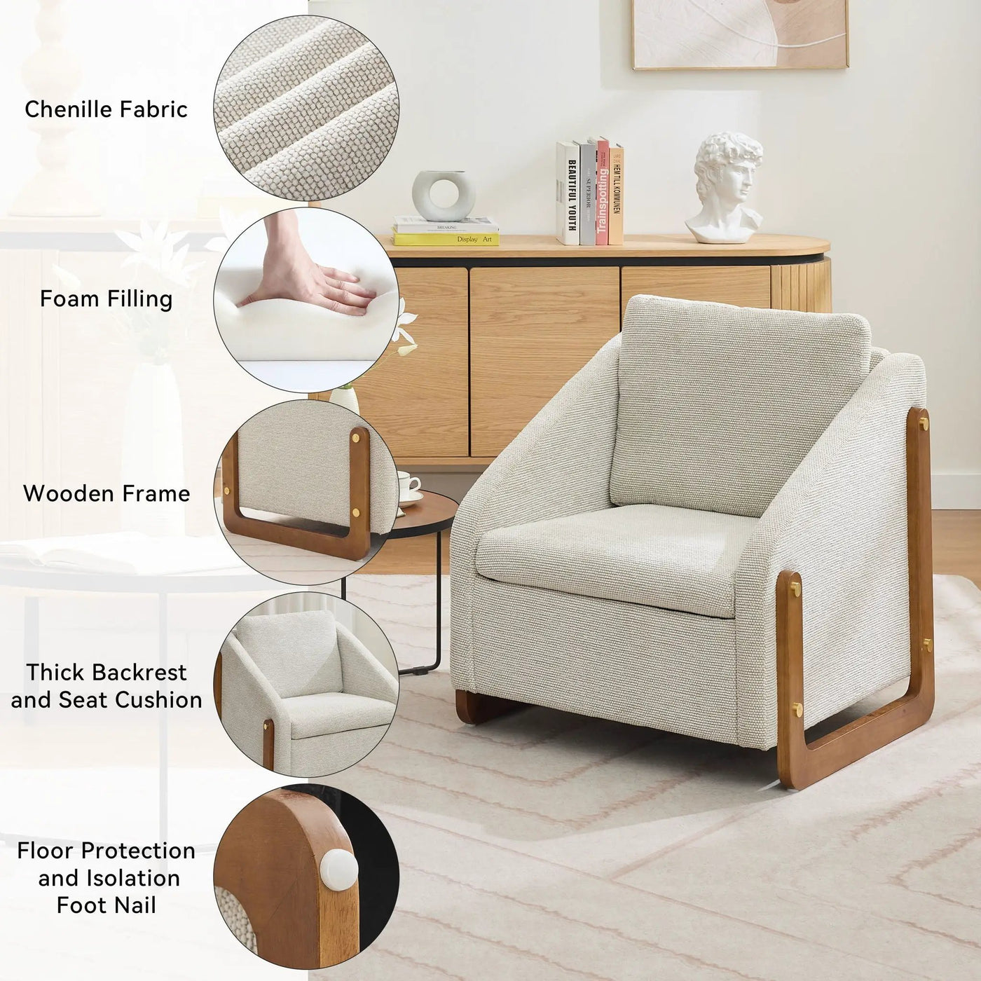 Modern Upholstered Armchair With Wooden Side Frame by HouseOfZazla