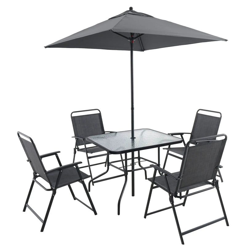 Outdoor Patio Dining Set For 4 People, Metal Patio Furniture Table And Chair Set With Umbrella - Black by HouseOfZazla
