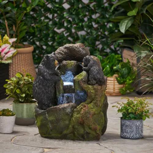 [CLEARANCE] Alora 22-Inch Weather-Resistant Outdoor Bears On A Log Floor Fountain With LED Lights (SAK77651) by SAKSBY WHOLESALE