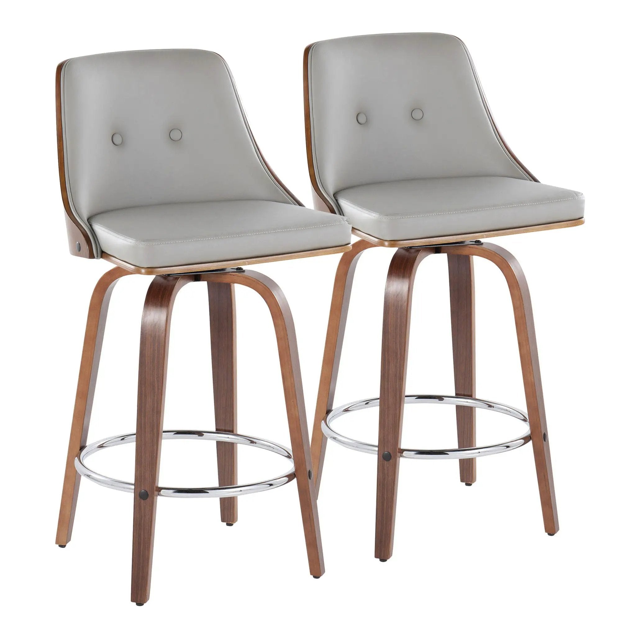 Gianna - Mid-Century Modern Fixed Height Stool With Swivel With Round Footrest (Set of 2) by HouseOfZazla