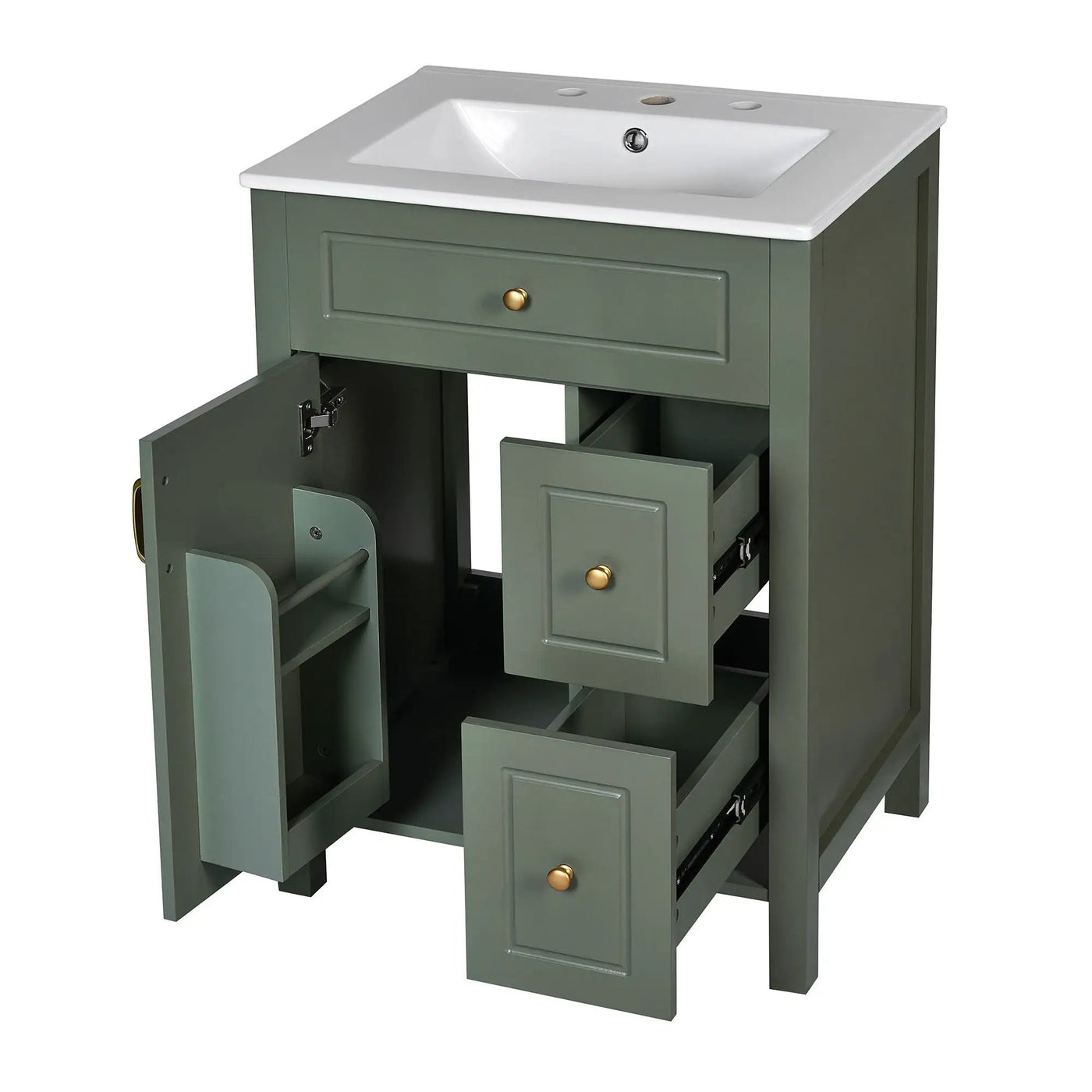 Elegant Bathroom Vanity With Ceramic Sink, Soft Close Doors And Drawers, Double Storage Racks by HouseOfZazla