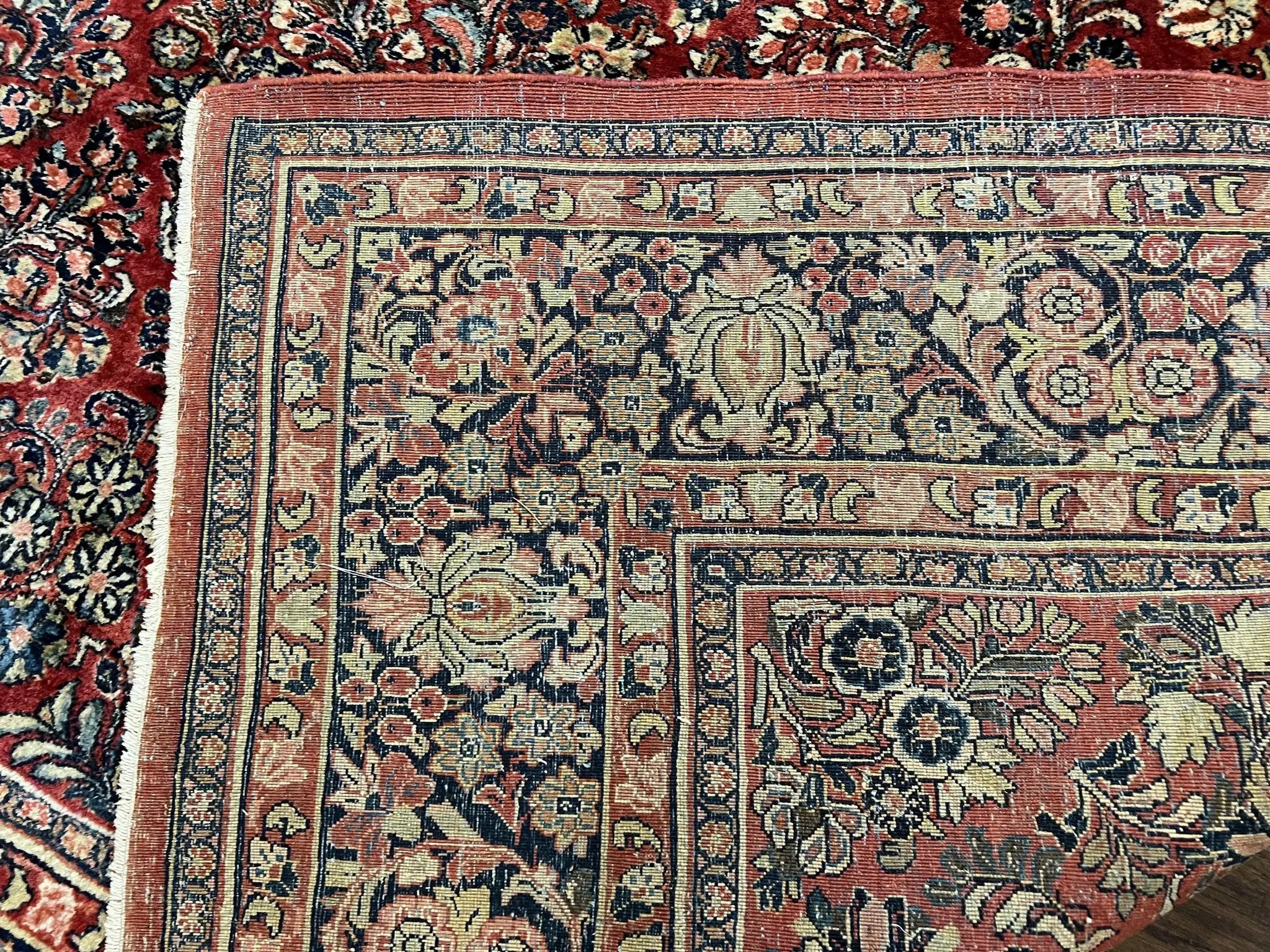 1920s Persian Sarouk Rug 9x12, Red Persian Carpet, High Quality Persian Rug, Allover Floral Pattern, Antique Oriental Rug, Wool Handmade Room Sized by Jewel Rugs