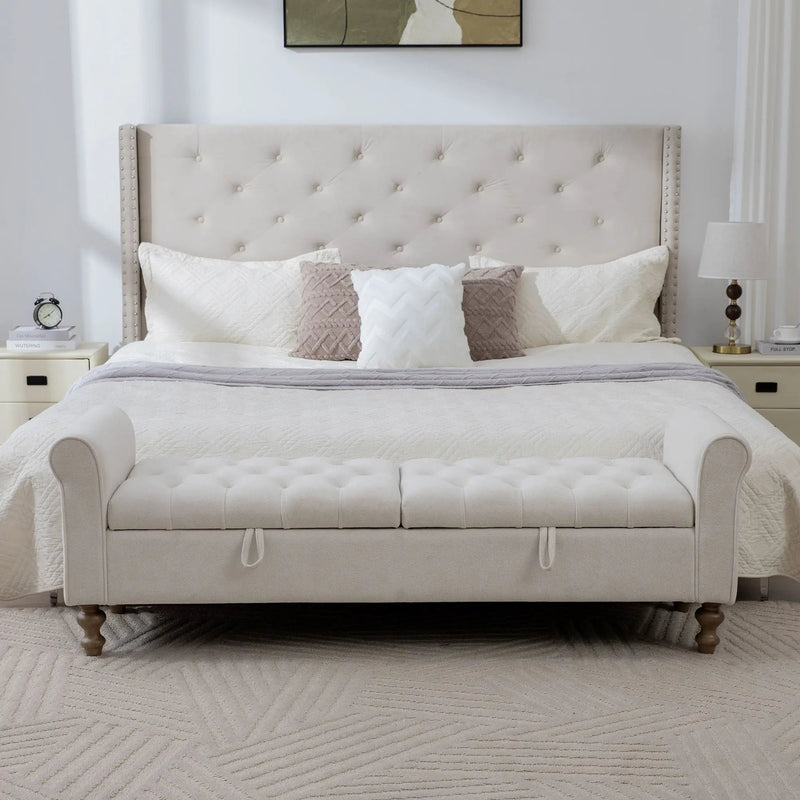 Modern Upholstered Storage Bench With Rolled Armrests] by HouseOfZazla