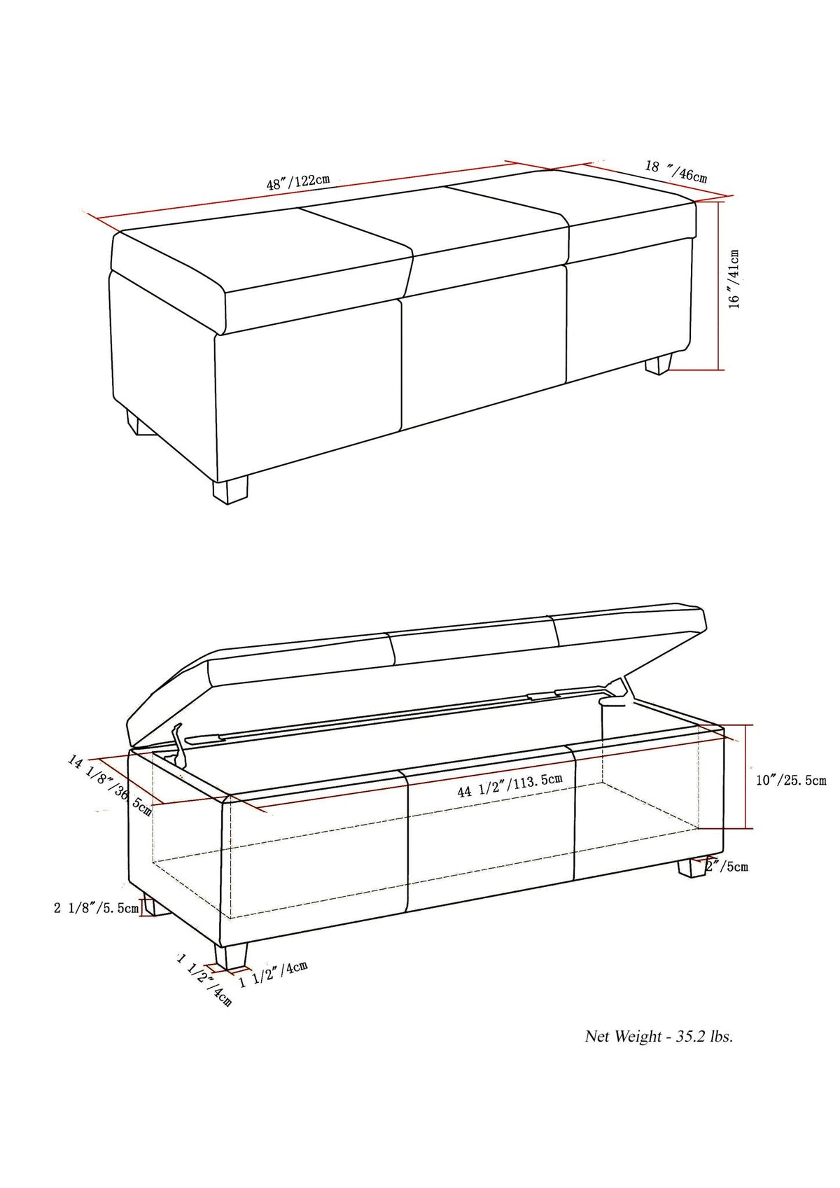 Avalon Contemporary Storage Ottoman Bench with Large Storage - Black, Dark Brown, Dark Gray, photo 10 of 34