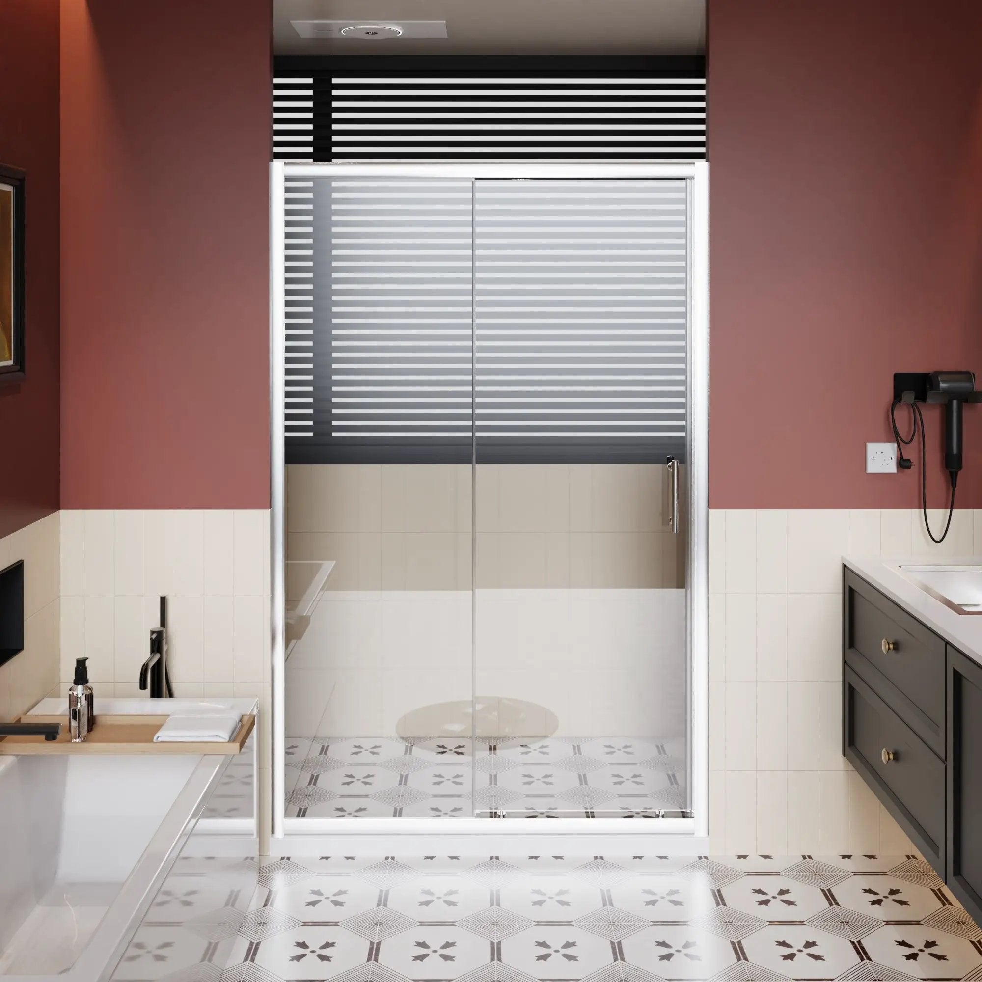Single Sliding Shower Door With Handle - Chrome by HouseOfZazla