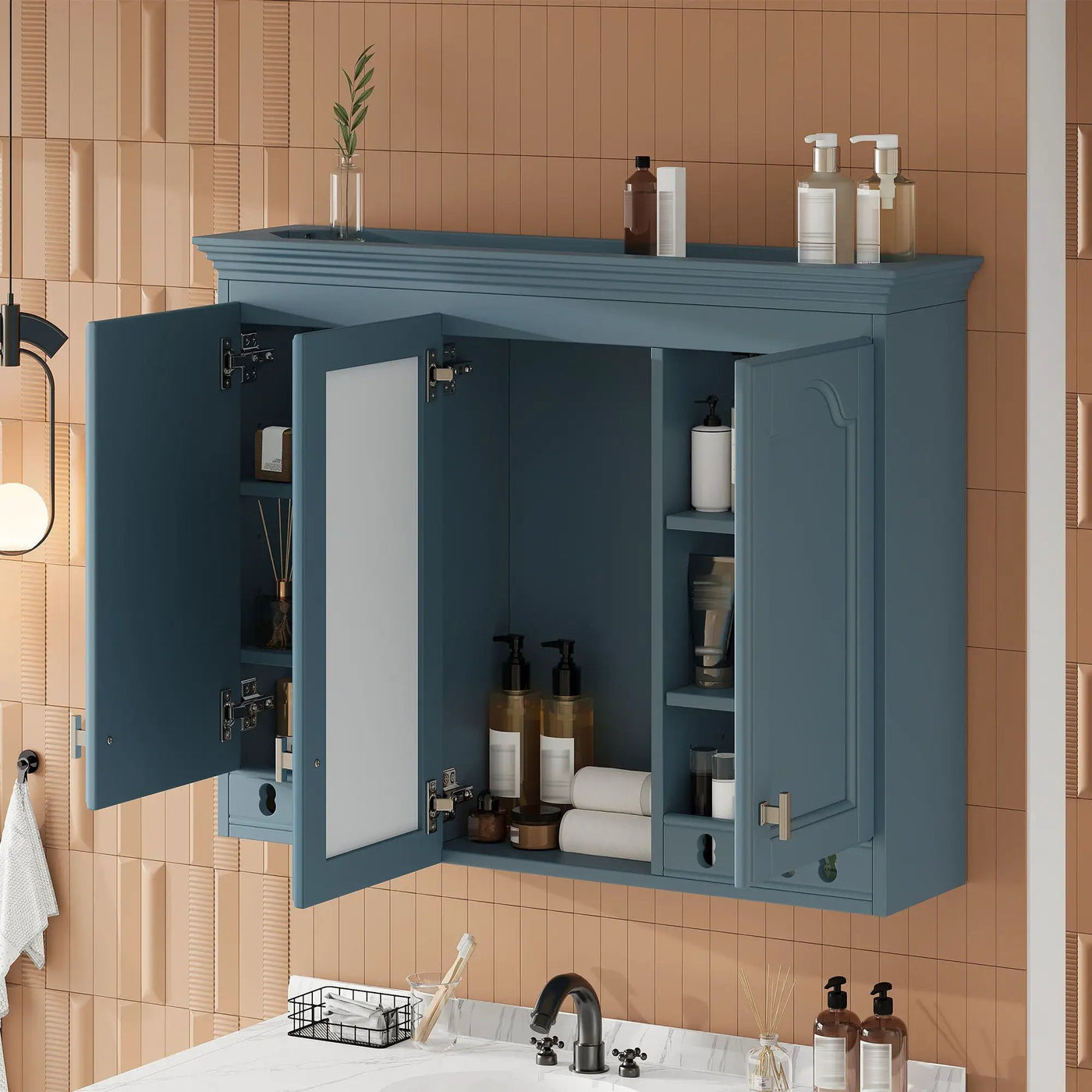 Wall Mount Mirror Cabinet With Adjustable Shelves, Soft Closing Hinges by HouseOfZazla
