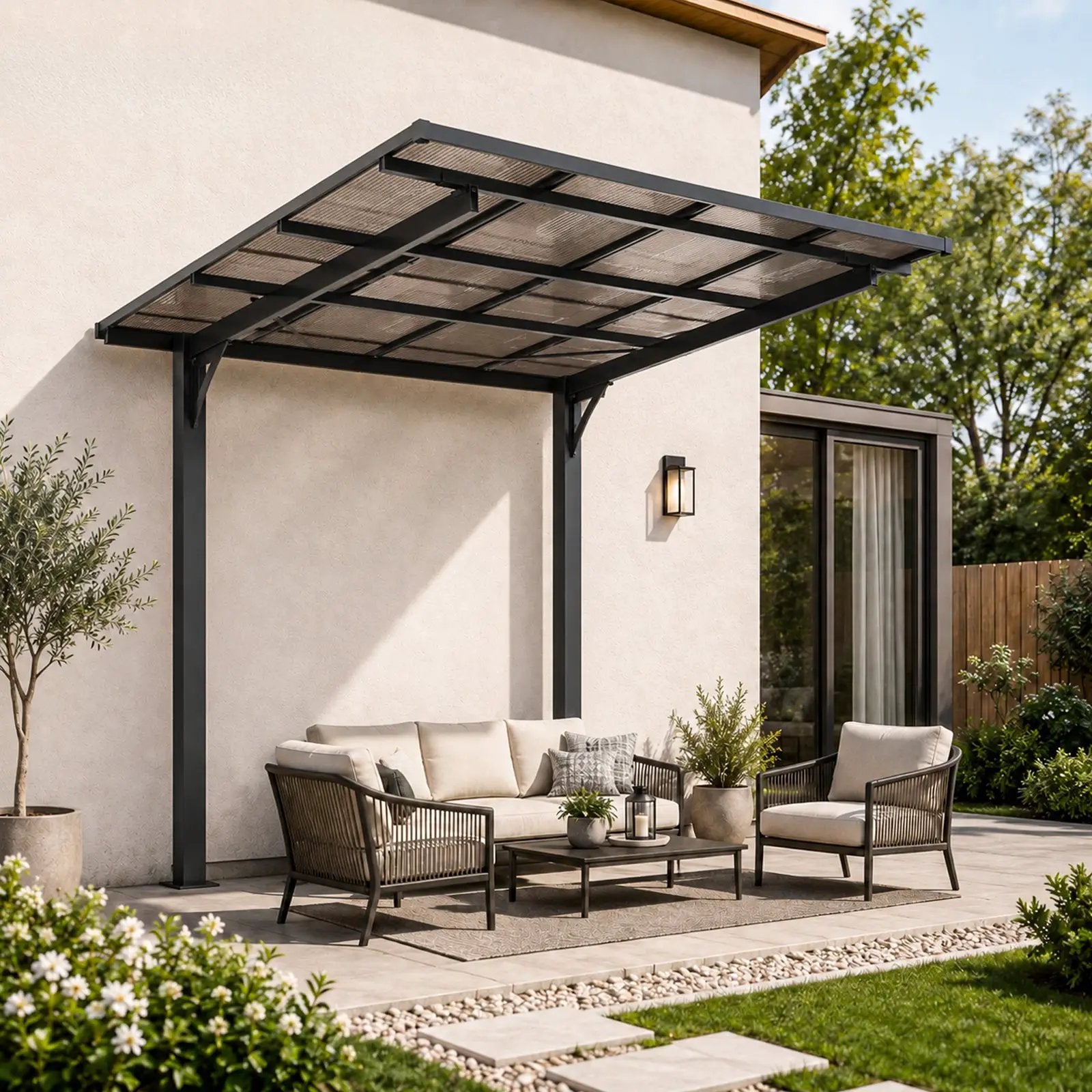 8x8FT Outdoor Carport with Galvanized Steel Frame and Sloped PC Roof by HouseOfZazla