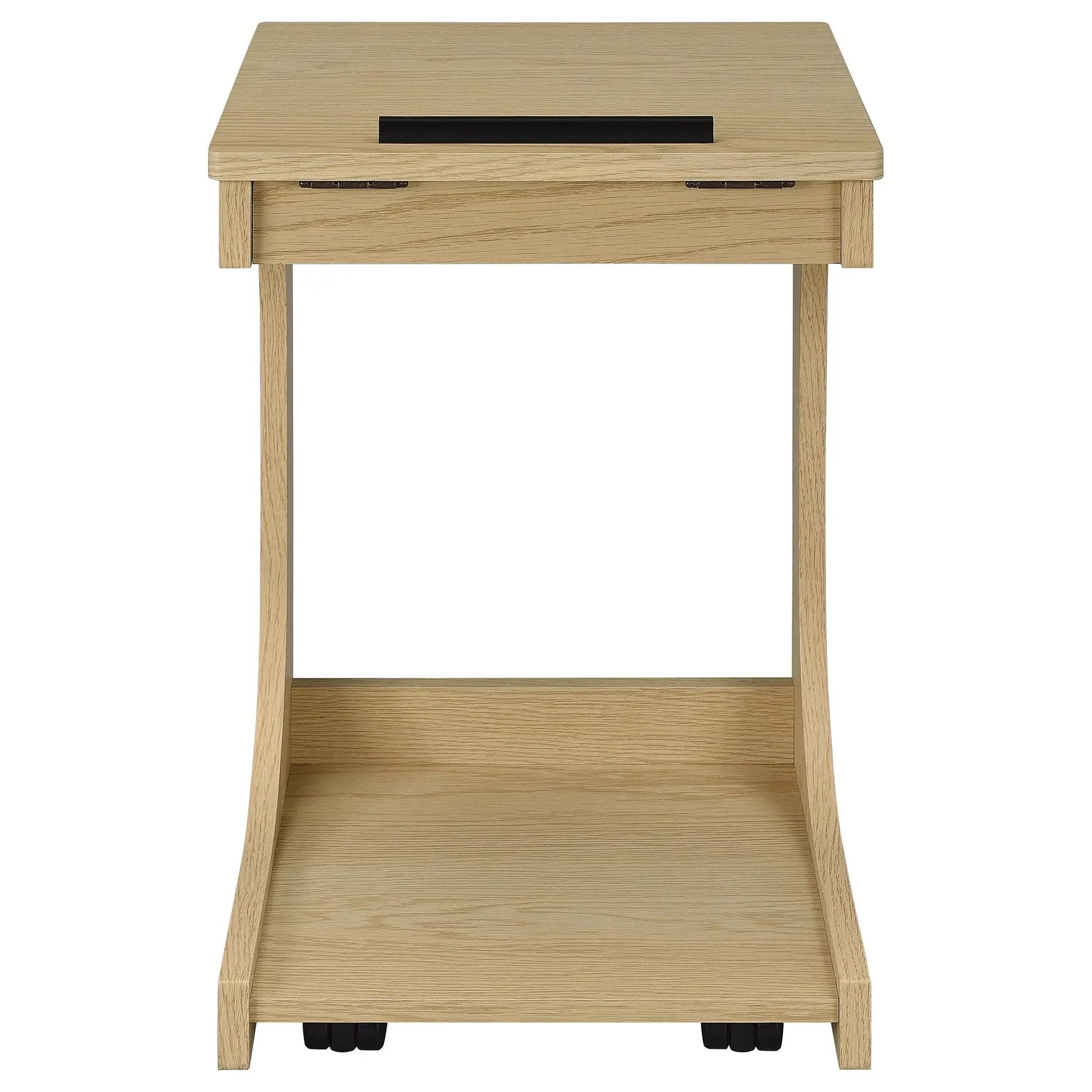 Ralston C-Shaped Lift-Top Sofa Side Table With Casters Light Oak by Unique Piece Furniture