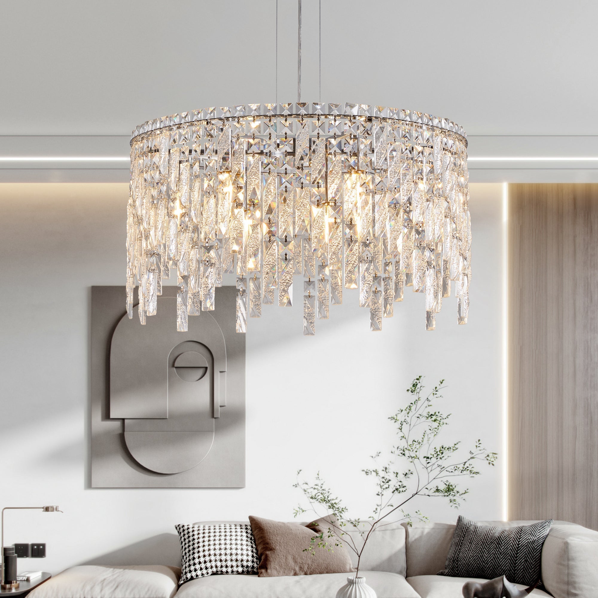 24" Luxurious Round Silver Crystal Chandelier by HouseOfZazla