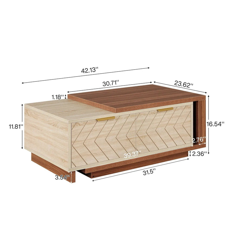 Extendable Coffee Table With 2 Storage Drawers, Dual Tone With Sliding Top, Hidden Storage - Walnut by HouseOfZazla