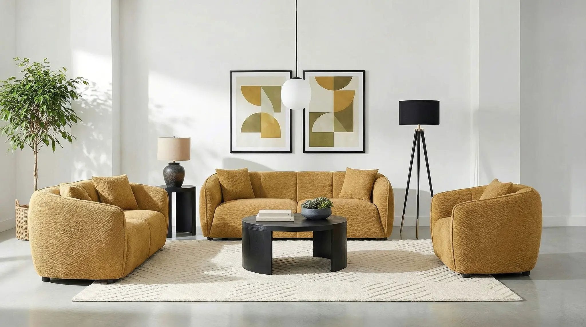 Aleisha 3-piece Chenille Upholstered Sofa Set Mustard Yellow by Unique Piece Furniture