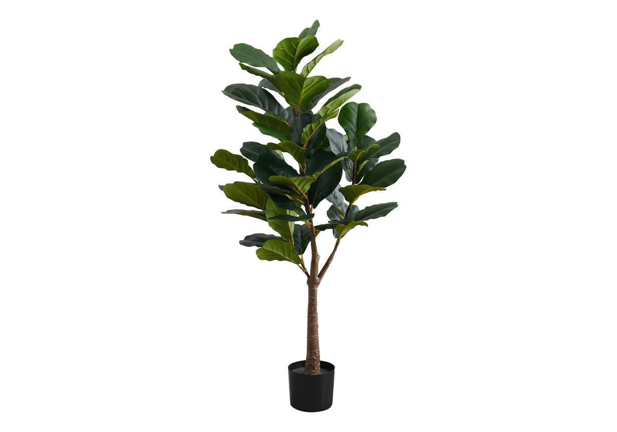 47" Tall Artificial Fiddle Tree Plant with Realistic Leaves - Dark Green & Black, photo 3 of 4
