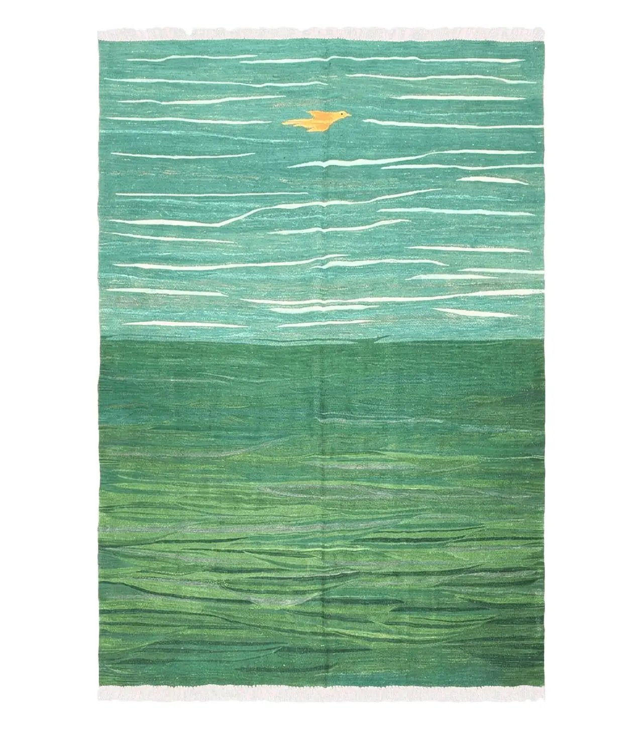 Green Turkish Kilim Rug, 6x9 - 7x10 Rugs, Bird, Handmade New Area Rug, Wool, Bohemian Boho Decor, Hand Woven, Modern Abstract Flat Weave Rug by Jewel Rugs