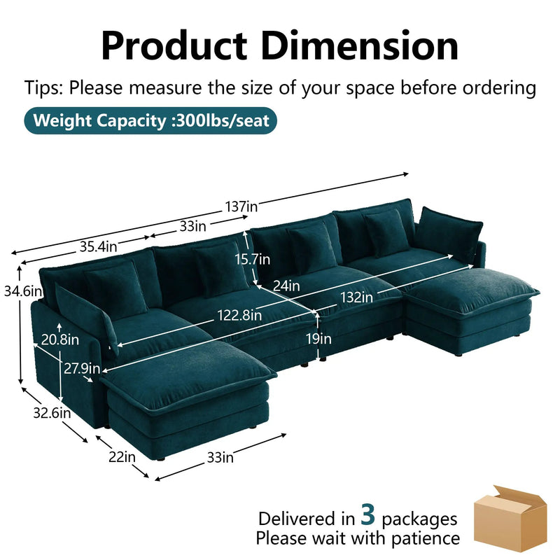 Oversized U Shape Sofa with Ottomans by HouseOfZazla
