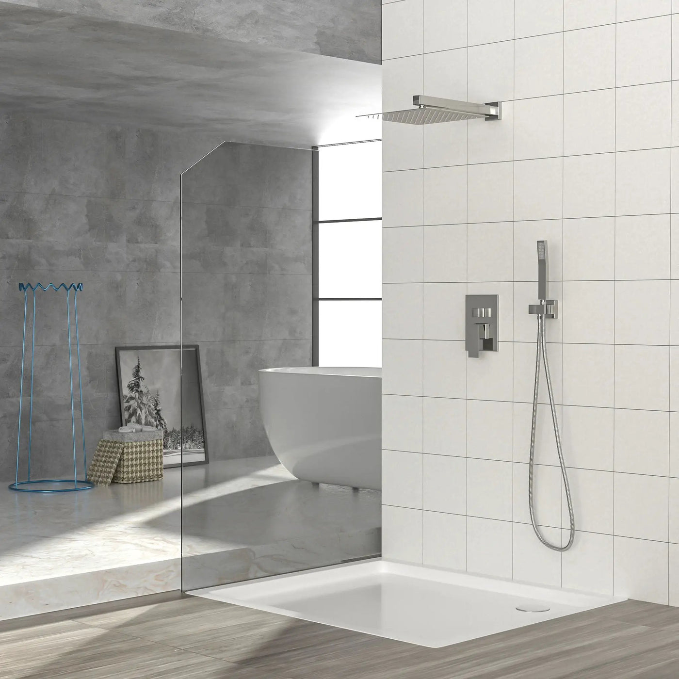 Dual Shower Head 10" Wall Mounted Square Shower System by HouseOfZazla