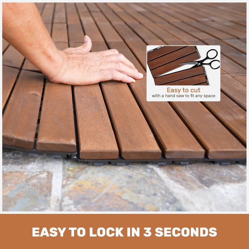 10 PCS Interlocking Acacia Hardwood Deck Tiles by HouseOfZazla