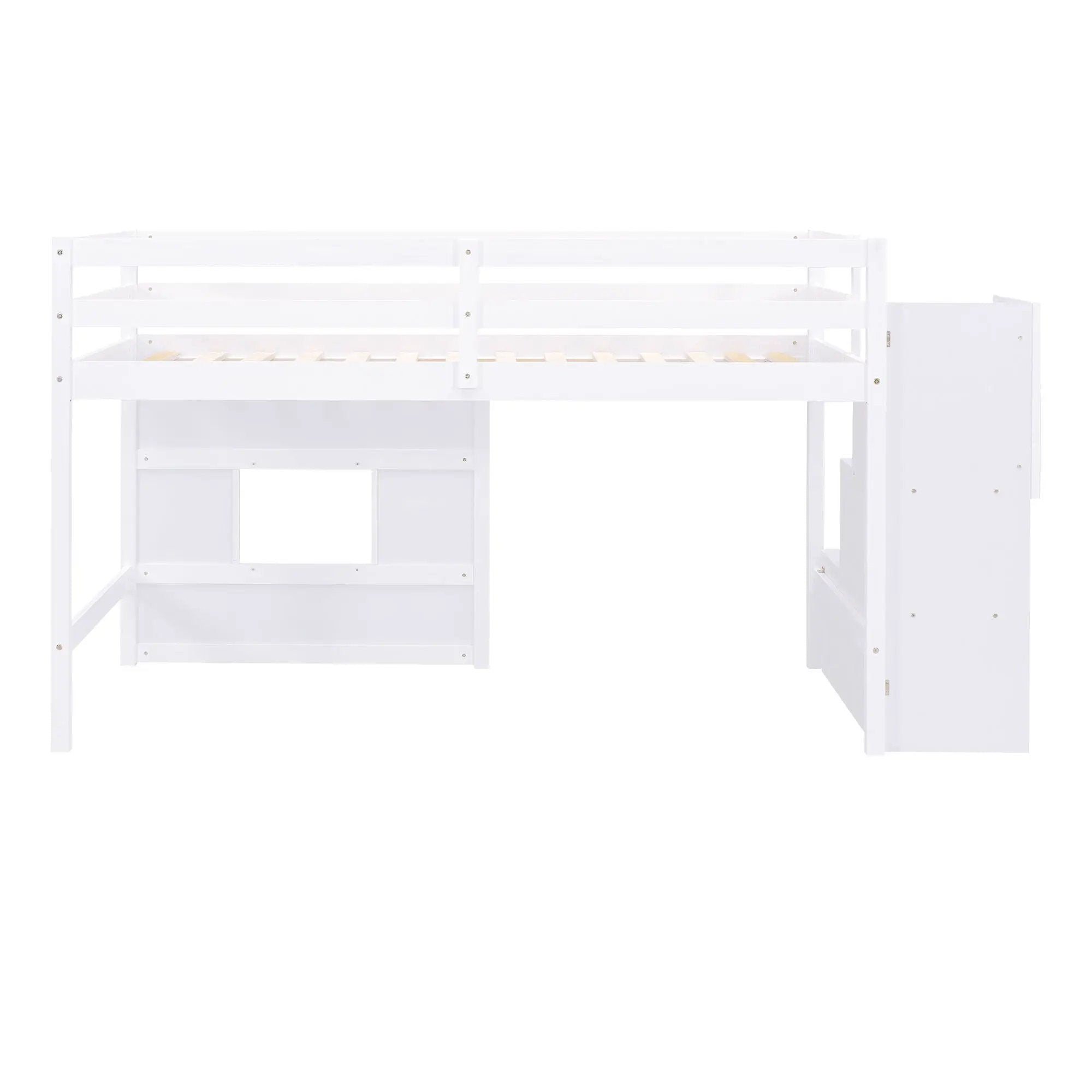 Loft Bed With Storage Staircase, Window & LED Light