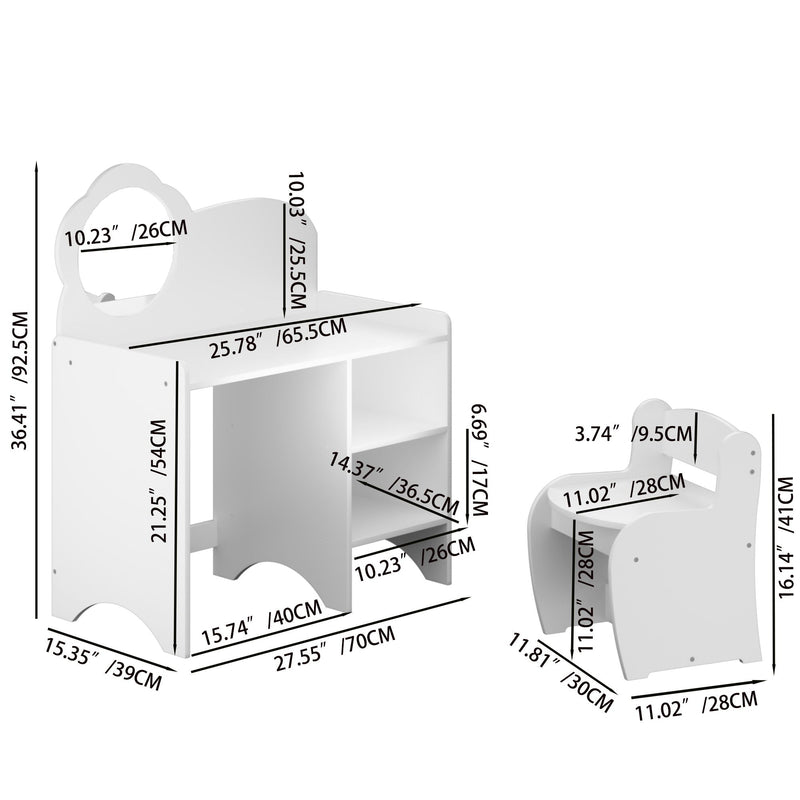 Kids Vanity Table With Mirror And Chair, Dressing Makeup Desk With Storage Shelves - White by Unique Piece Furniture