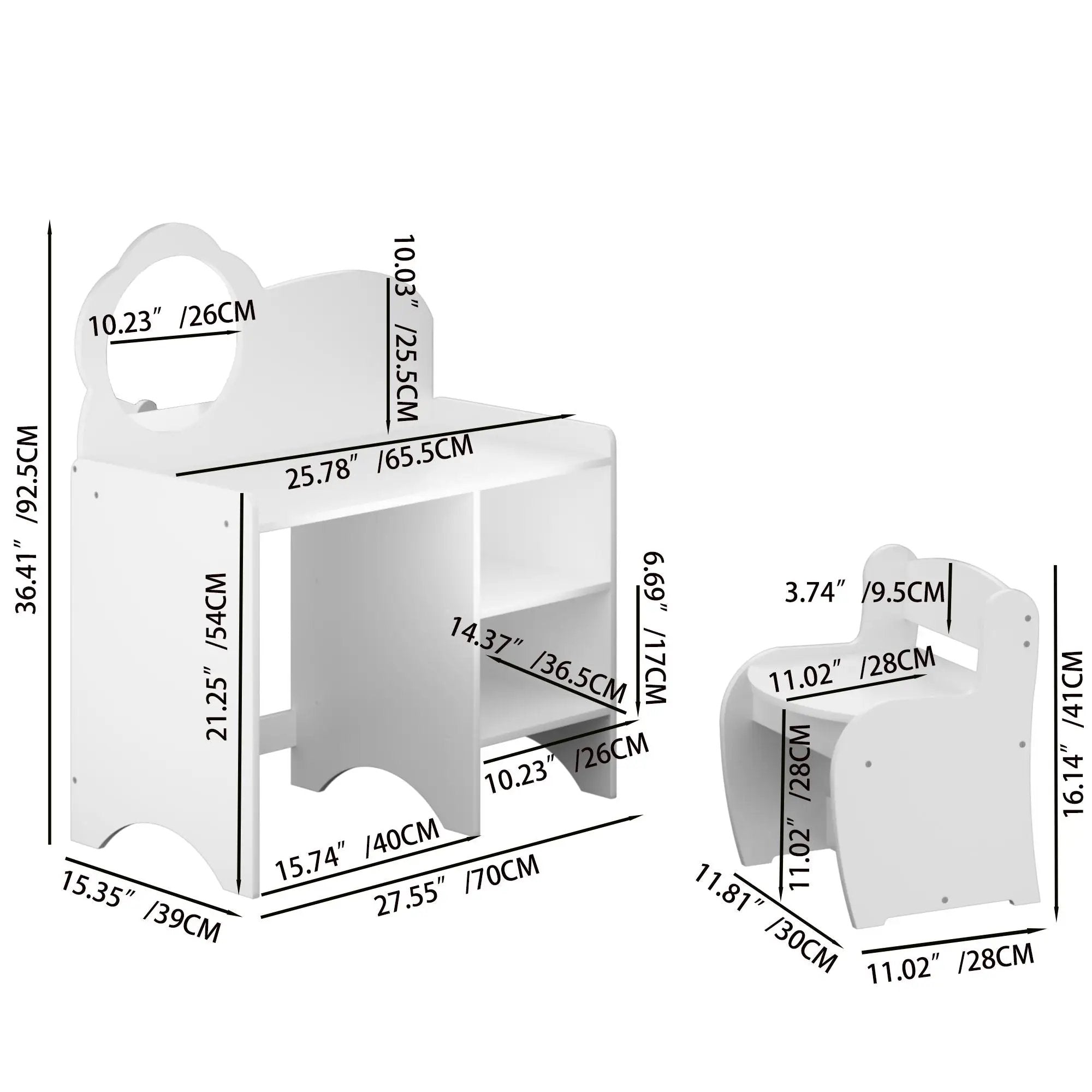 Kids Vanity Table With Mirror And Chair, Dressing Makeup Desk With Storage Shelves - White by HouseOfZazla