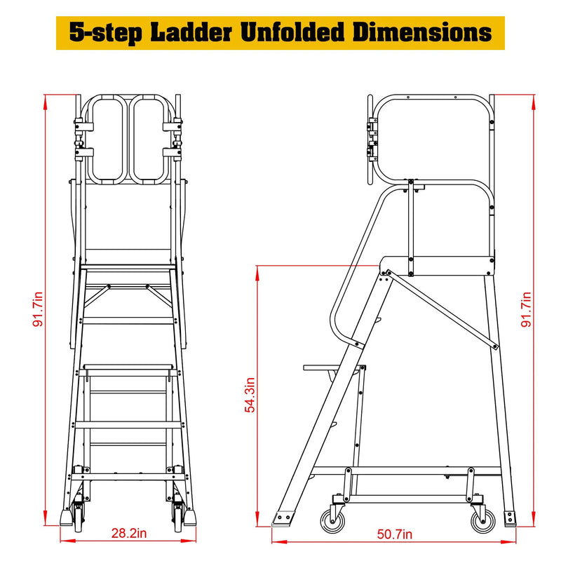 5 Step 375lbs Aluminum Rolling Platform Ladder by HouseOfZazla