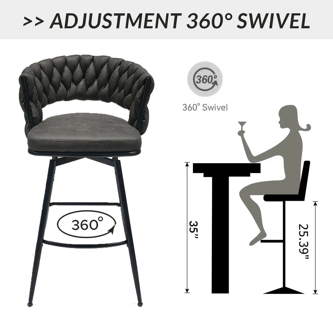 Bar Stool 360 Swivel With Back Footrest by HouseOfZazla