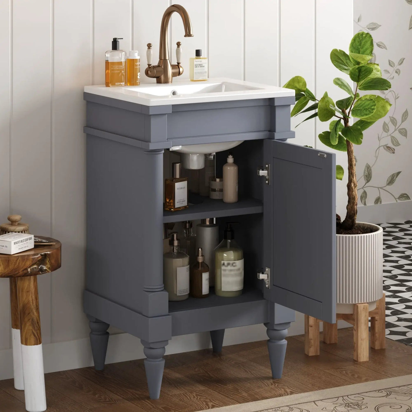 Bathroom Vanity With Sink, Storage Cabinet With Door, Drop In Sink, Compact Freestanding Design by Unique Piece Furniture