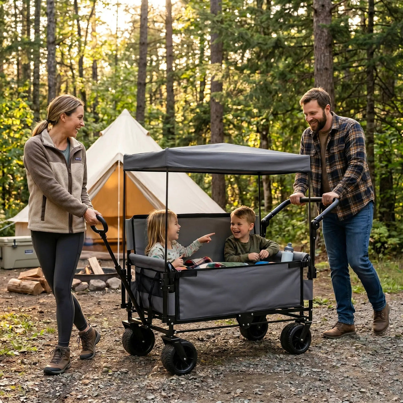 3-in-1 Folding Wagon Cart with Bench Seat, Canopy & Storage by HouseOfZazla