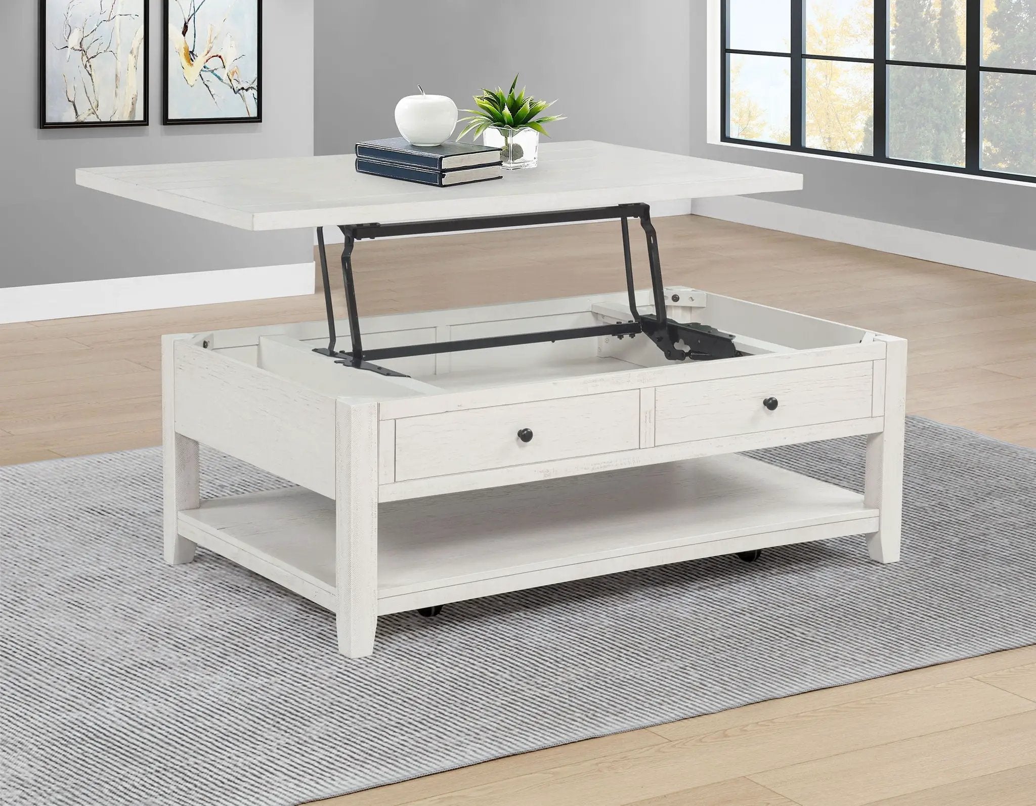 Payne 48-inch Mobile Lift Top Coffee Table Distressed White by Unique Piece Furniture