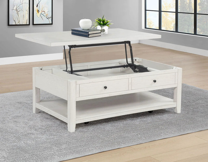 Payne 48-inch Mobile Lift Top Coffee Table Distressed White by Unique Piece Furniture
