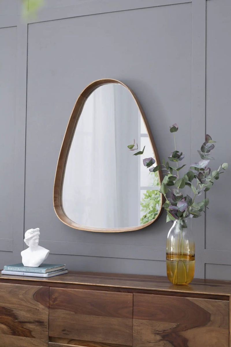 Irrgeular Mirror With Frame, Wall Mirror For Living Room Bathroom Entryway - Brown by HouseOfZazla