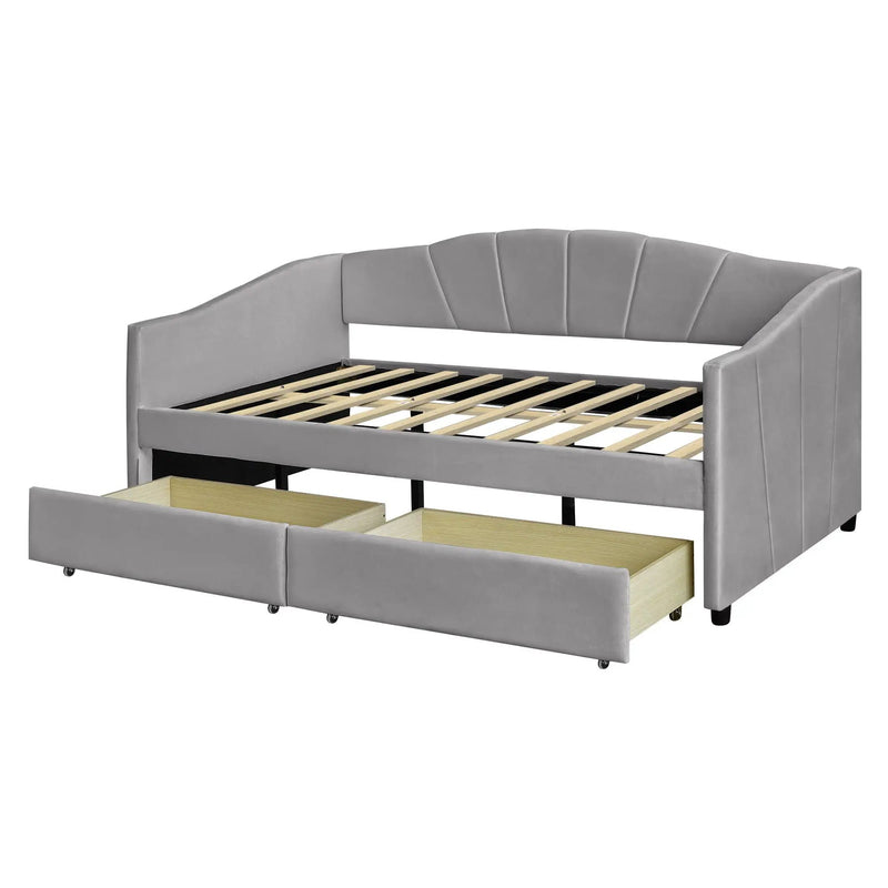 Upholstered Daybed With Two Drawers And Wood Slat by HouseOfZazla