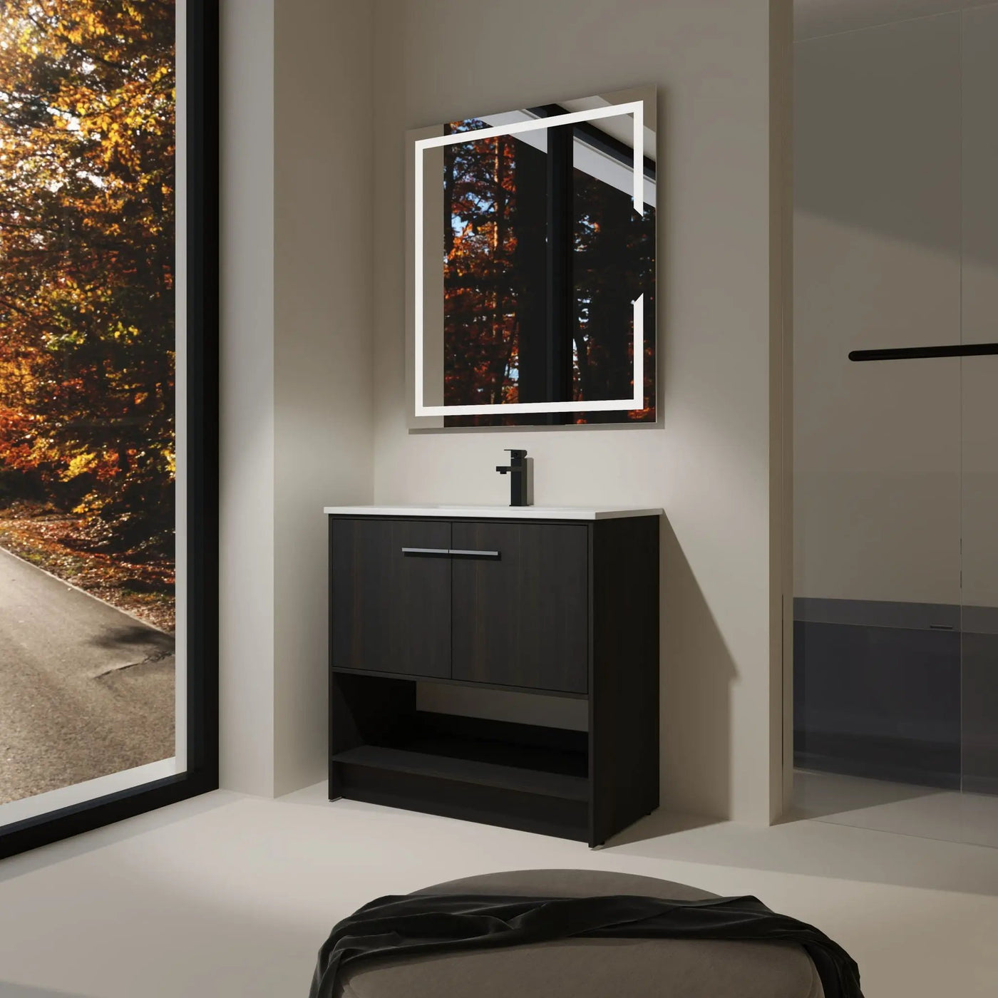 Modern Bathroom Vanity With Ceramic Sink, Freestanding Cabinet, Soft Closing Doors by HouseOfZazla