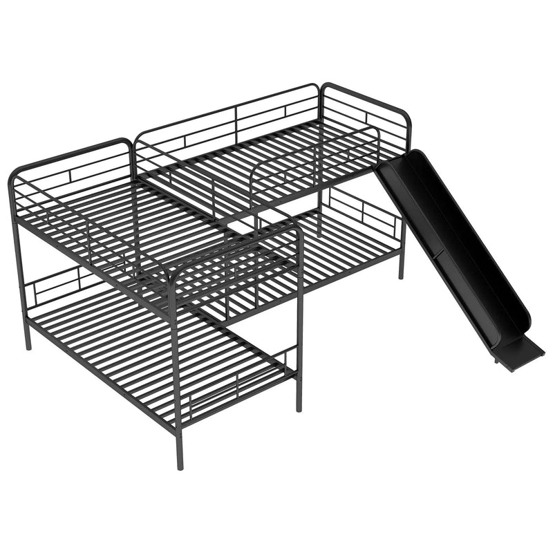 Mission Style Twin Size L-Shaped Bunk Bed With Slide And Ladder - Black by Unique Piece Furniture