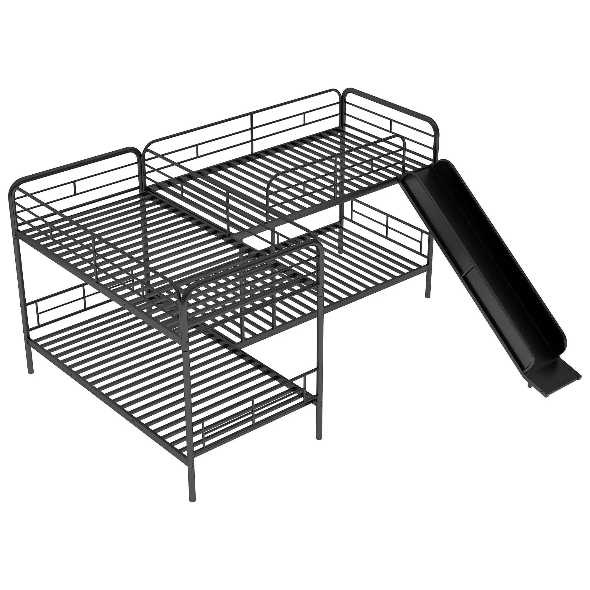 Mission Style Twin Size L-Shaped Bunk Bed With Slide And Ladder - Black by HouseOfZazla
