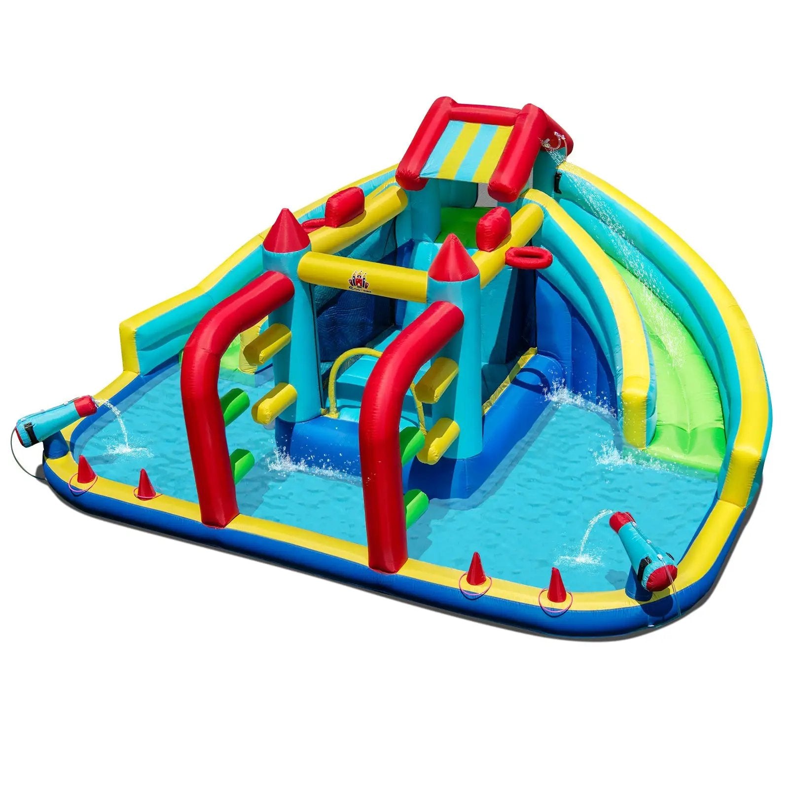 Inflatable Double Water Slide Park with Obstacle Course and Basketball Hoops by DirectDeals
