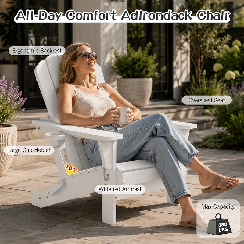 Adirondack Chairs Set of 2 - White Outdoor Folding Patio Seating, photo 7 of 8