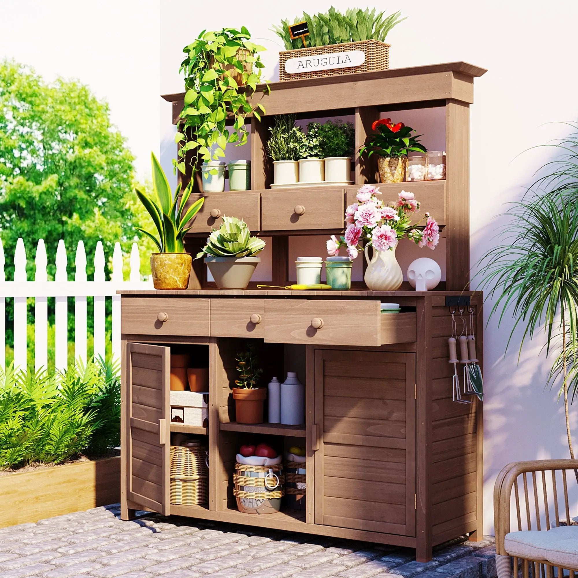 Topmax 65.7'' Tall Garden Potting Bench Table with Hutch by HouseOfZazla