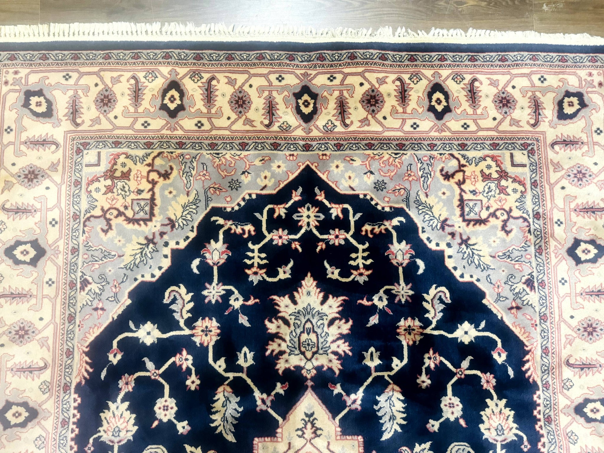 Karastan Rug Navy Serapi, Kara Shah Rug, Navy Blue, 5.6 x 8.6, Vintage Karastan Area Rug, Wool Pile Karastan Rug by Jewel Rugs