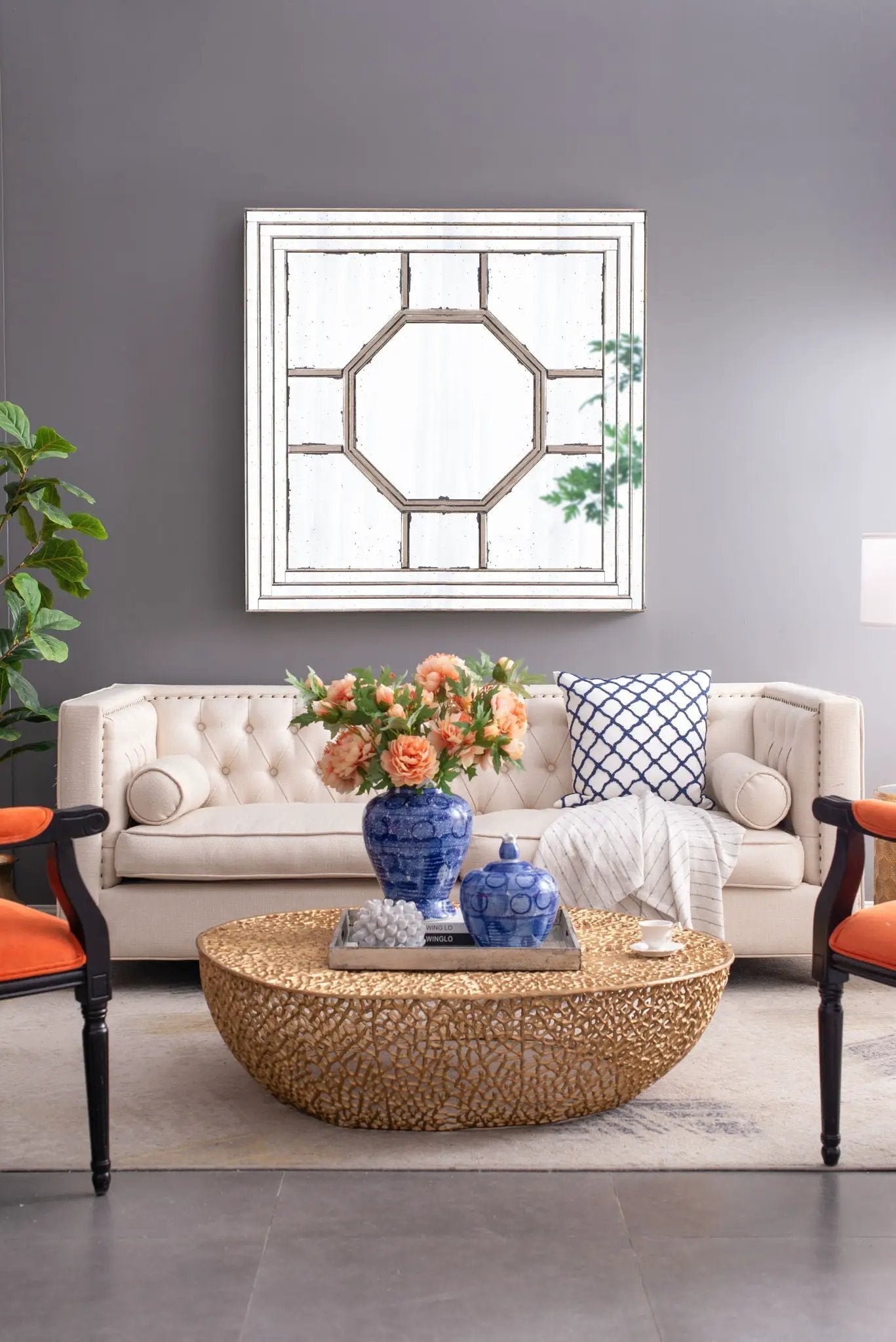 Antique Style Decorative Square Wall Mirror With Mirrored Frame, Wall Decor For Living Room Entryway, Console Lean Against Wall - Silver by HouseOfZazla