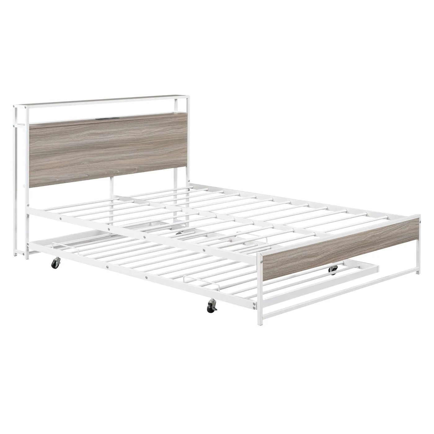 Platform Bed Frame With Trundle, USB Ports And Slat Support, No Box Spring Needed by Unique Piece Furniture