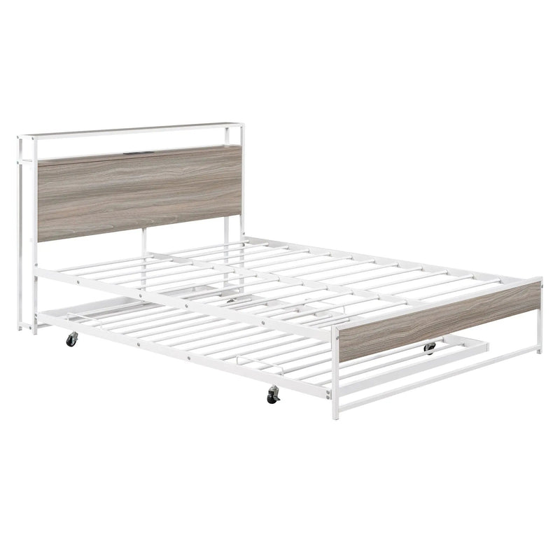 Platform Bed Frame With Trundle, USB Ports And Slat Support, No Box Spring Needed by HouseOfZazla