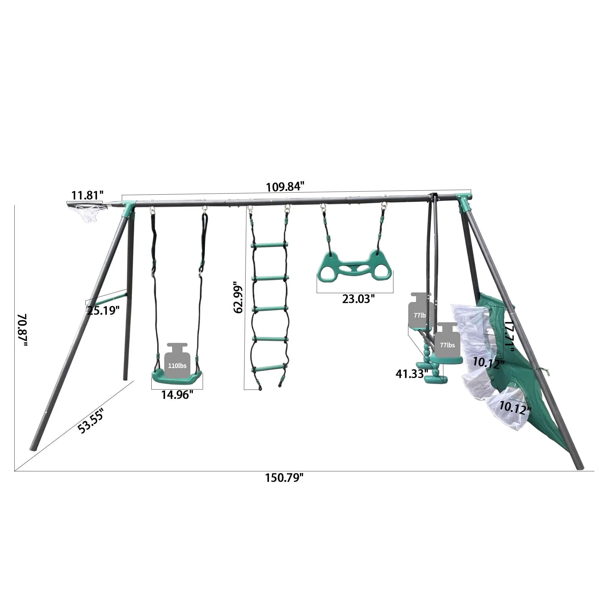 Interesting Four Function Swingset With Face To Face Metal Plastic Safe Swing Seat 550Lbs For Outdoor Playground For Age 3+ - Blackish Green by HouseOfZazla