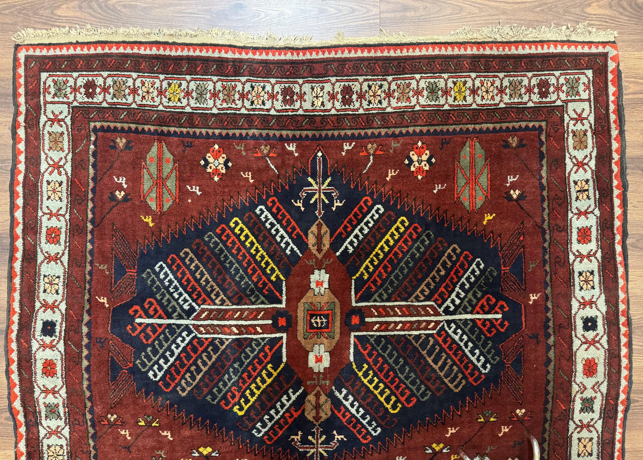 Antique Persian Tribal Rug 5 x 7.8, Triple Medallions, Red, Persian Afshar Rug by Jewel Rugs